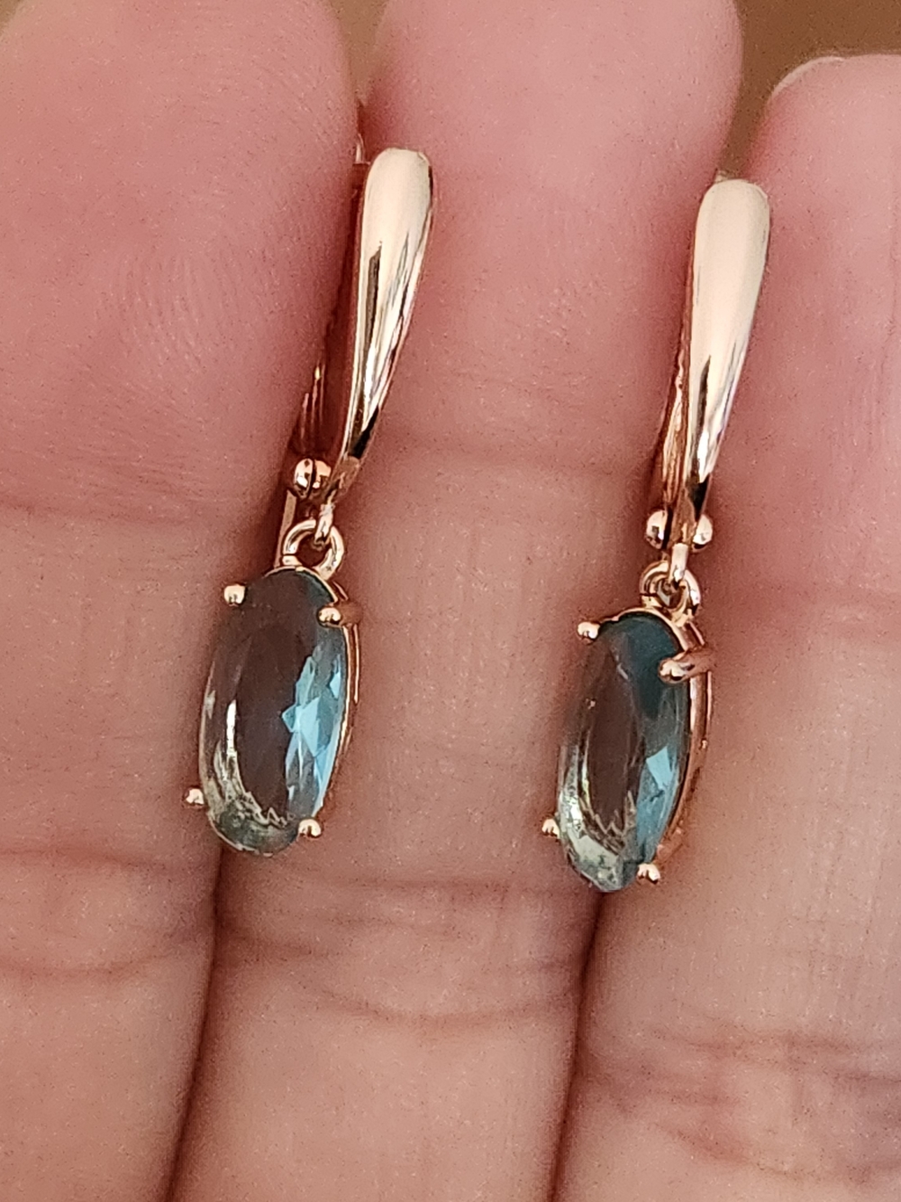 New 14K Gold Plated Oval Cut Aquamarine Dangle Drop Hoop Earrings for Women
